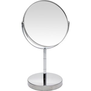 Zilveren make-up spiegel rond dubbelzijdig 14 x 26 cm