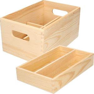 1x Houten kistje met inzettray en vakverdeling 30 x 20 cm - Woonaccessoires - Kantoorbenodigdheden - Hobbybenodigdheden - Houten kisten met vakken