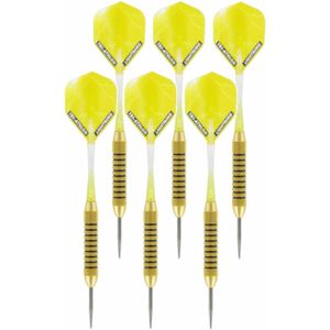 2x Set van 3 dartpijlen Speedy Yellow Brass 21 grams - Darten/darts sport artikelen pijltjes messing