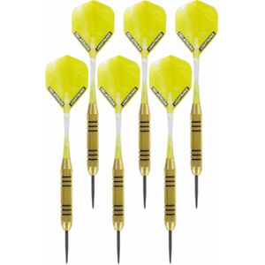 2x Set van 3 dartpijlen Speedy Yellow Brass 23 grams - Darten/darts sport artikelen pijltjes messing