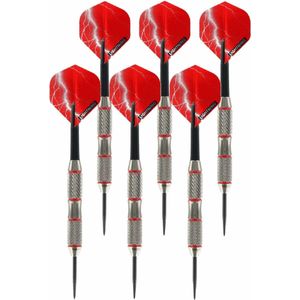 2x Set van 3 dartpijlen Blackjack Brass Red 21 grams - Darten/darts sport artikelen pijltjes messing