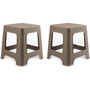 Set van 2x stuks keukenkrukje/opstapje taupe bruin rotan 30 cm - Huishoudkrukjes