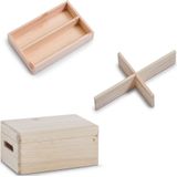 3x Houten kistje met deksel met inzet tray en vakverdeling 30 x 20 cm - Opbergkisten