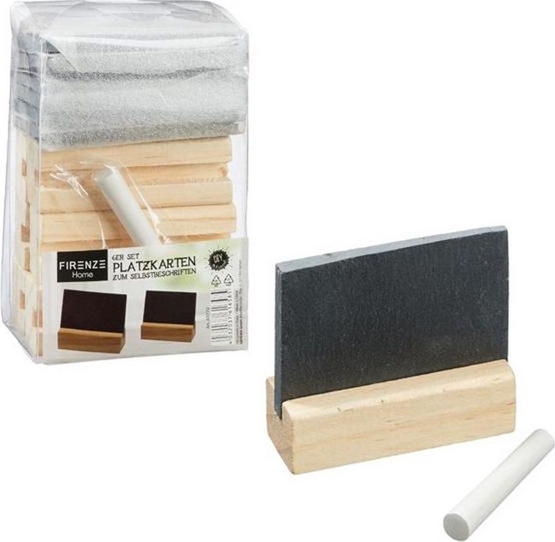Krijtbord naambordjes - 6x - hout - 26 x 10,5 cm - plaatskaartjes met krijtjes - Bruiloft decoratie