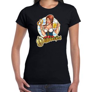 Bellatio Decorations - Oktoberfest - T-shirt - Zwart - Voor Dames - Bedrukt met Oktoberfeest Elementen