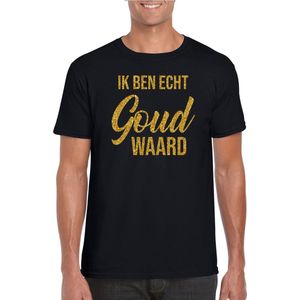 Bellatio Decorations - T-shirt - Zwart - Katoen - Gouden Glitter Tekst