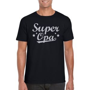Kadoshirt Super opa zilver glitter zwart voor heren