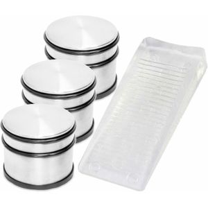 3x RVS Deurstopper met Rubberen Bescherming + Gratis Deurwig Transparant - 9 X 7.5 cm - 1.1 Kg