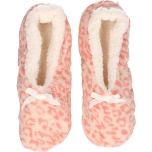 Roze panterprint/luipaardprint ballerina pantoffels/sloffen voor dames - Dierenprint huissloffen voor vrouwen 37-39