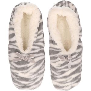 Grijze zebra print ballerina pantoffels/sloffen voor dames - Dierenprint huissloffen voor vrouwen