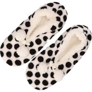 Witte/zwarte stippen ballerina pantoffels/sloffen voor dames - Huissloffen voor vrouwen 40-42