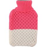 1x Warme winter kruik met gebreide stoffen hoes roze/cremekleurig 2 liter - warmwaterkruiken