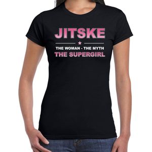 Naam cadeau Jitske - The woman, The myth the supergirl t-shirt zwart - Shirt verjaardag/ moederdag/ pensioen/ geslaagd/ bedankt XS