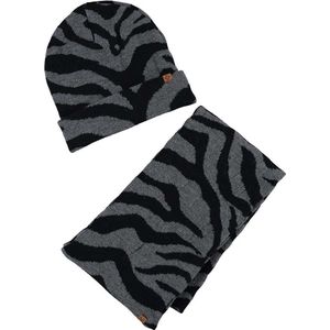 Grijze/zwarte zebraprint meisjes winter accessoires set muts/sjaal - Zebra dieren artikelen - Winterkleding/buitenkleding voor meiden/kinderen 98/110