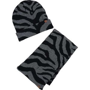 Grijze/zwarte zebraprint meisjes winter accessoires set muts/sjaal - Mutsen - kinderen