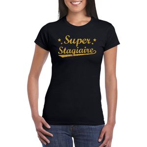 Super stagiaire cadeau t-shirt met gouden glitters op zwart voor dames - stage kado shirt