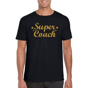 Super Coach cadeau t-shirt met gouden glitters met zwart voor heren - Bedankt cadeau voor een coach