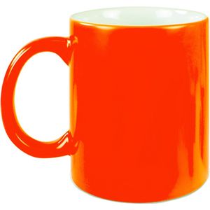 1x stuks neon oranje bekers/ koffiemokken 330 ml