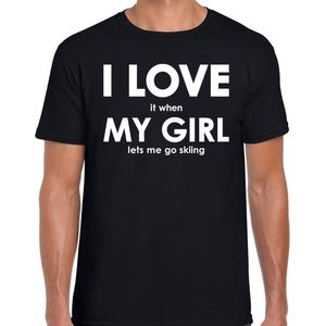 Bellatio Decorations - I Love It When My Girl Lets Me Go Skiing - T-shirt - Zwart - Katoen