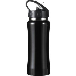 Drinkfles/waterfles 600 ml metallic zwart van RVS - Sport bidon waterflessen
