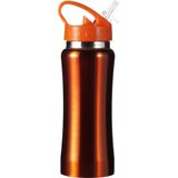 Drinkfles/waterfles 600 ml metallic oranje van RVS - Sport bidon waterflessen