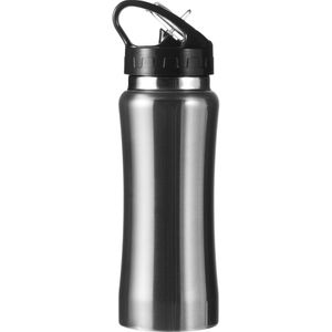 Drinkfles/waterfles 600 ml metallic zilver van RVS - Sport bidon waterflessen