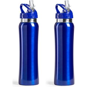 Set van 2x stuks drinkfles/waterfles 800 ml blauw van RVS - Sport bidon