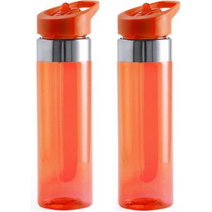 Set van 2x stuks bidon/drinkfles/waterfles 650 ml oranje van kunststof - Drinkflessen