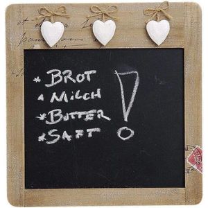 1x Schoolborden hout schrijfbord/memobord met hartjes 28 x 29 cm - Woonaccessoires - Huisdecoratie - Kantoorbenodigdheden - Weekplanners - Planborden - Memoborden/schrijfborden - Schoolborden