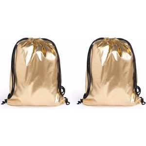 2x stuks goud metallic gymtassen met rijgkoord 34 x 42 cm - Rugzak