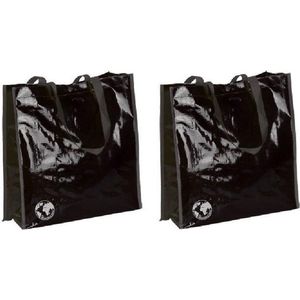 2x stuks shopper tas zwart - boodschappentassen en shoppers