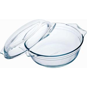 Ronde glazen ovenschaal met deksel 3 liter 27 x 23 x 11 cm - Ovenschotel schalen - Bakvorm