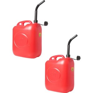 2x stuks jerrycans/benzinetanks 20 liter rood - Voor diesel en benzine - Brandstof jerrycan/benzinetank