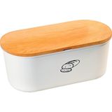 Kesper broodtrommel met houten snijplank deksel - wit - 18 x 34 x 14 cm - brooddoos