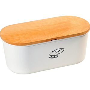 Kesper broodtrommel met houten snijplank deksel - wit - 18 x 34 x 14 cm - brooddoos