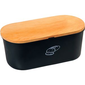 Broodtrommel Met Bamboe Snijplank Deksel - 8,5 liter - 18 x 34 x 14 cm - Zwart