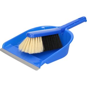Sorex Stoffer en blik - kunststof - 36 x 23 cm - blauw - met rubber rand