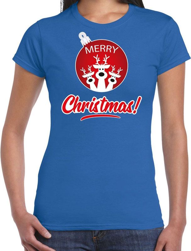 Bellatio Decorations - Kerst T-shirt - Blauw - Katoen