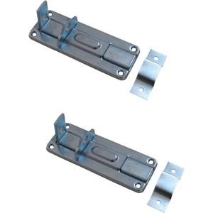 2x Hangslotschuif / rolschuiven metaal vlak - 16 x 5 cm - afsluiten van tuinhekken en poorten - profielrolschuiven / poortslot / hekgrendel