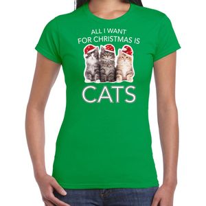 Kitten - All I Want For Christmas Is Cats - T-shirt - Groen - Dames