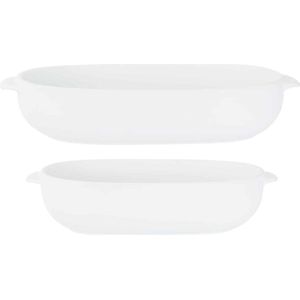 Set van 2x stuks witte ovenschalen/serveerschalen 18 x 11 cm en 24 x 15 cm - Voordeel set van porselein - Braadsledes