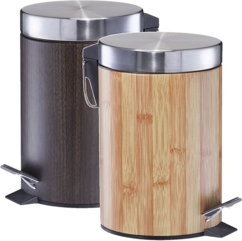 Zeller - Vuilnisbakken - Houtprint - Lichtbruin en Donkerbruin - 2x 3 Liter