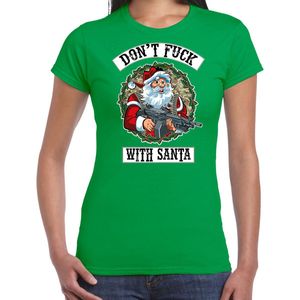 Fout Kerstshirt Kerst t-shirt Dont fuck with Santa groen voor dames - Kerstkleding Christmas outfit