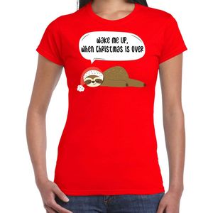 Luiaard Kerst t-shirt / outfit Wake me up when christmas is over rood voor dames