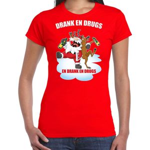 Fout Kerstshirt Kerst t-shirt Drank en drugs rood voor dames - Kerstkleding Christmas outfit