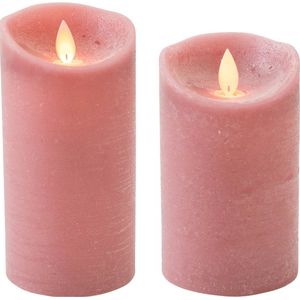 Set van 2x stuks Antiek Roze Led kaarsen met bewegende vlam - 12.5 en 15 cm - Sfeer stompkaarsen voor binnen