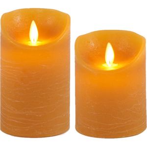 Set van 2x stuks oker geel Led kaarsen met bewegende vlam - 10 en 12.5 cm - Sfeer stompkaarsen voor binnen