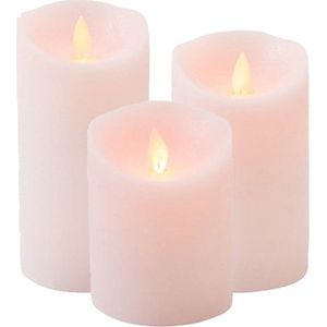 Set van 3x Stuks Roze Led Kaarsen met Bewegende Vlam - Sfeer Stompkaarsen Voor Binnen
