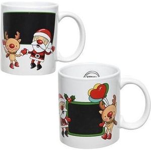Setje van 2x stuks kerst thema kinder mokken/bekers met krijtvlak - Keramiek mokken van 300 Ml