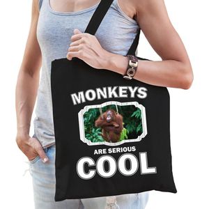Dieren orangoetan  katoenen tasje volw + kind zwart - monkeys are cool boodschappentas/ gymtas / sporttas - cadeau apen fan